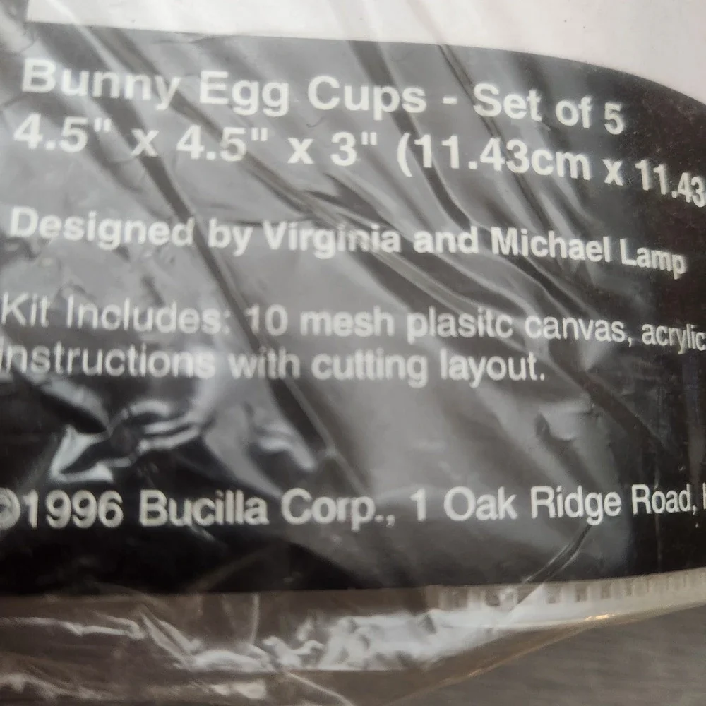 Vintage Bucilla 6179 Bunny Egg Cups Plastic Canvas Kit Year 1996 Easter Set of 5